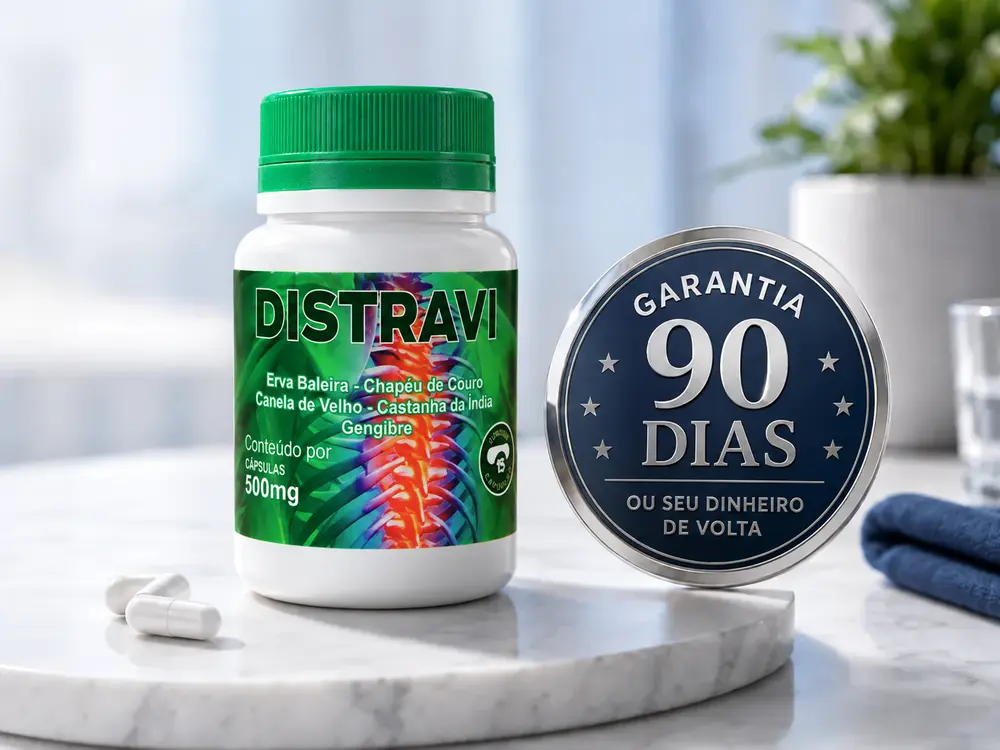 Frasco do Distrave ao lado do selo de garantia de 90 dias